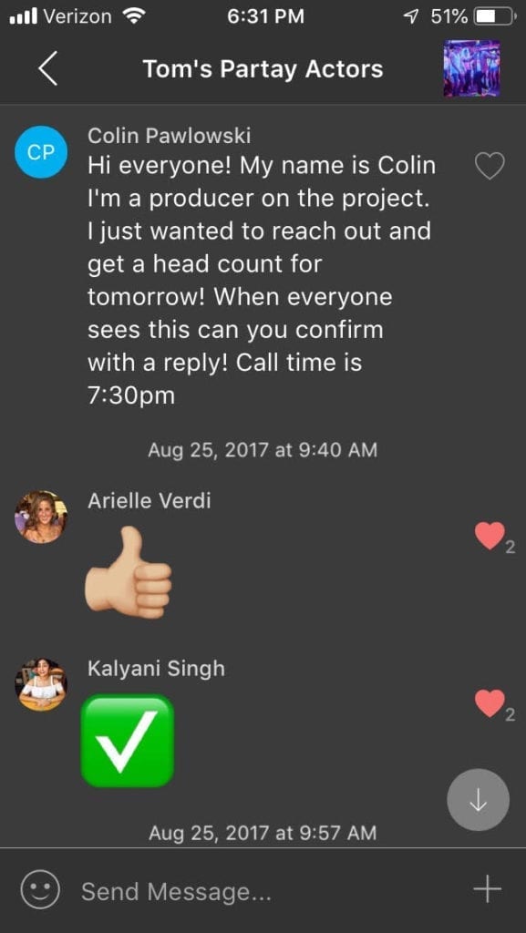 screenshot from director's group chat with friends