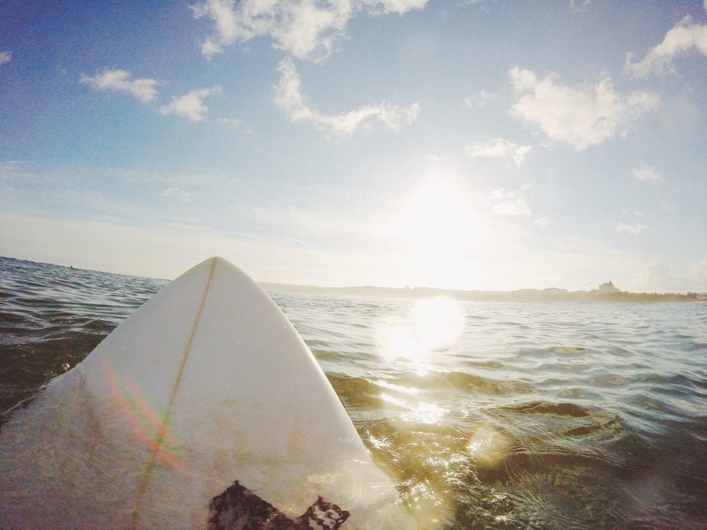 point of view shot from surfboard in ocean