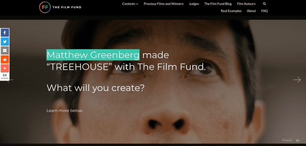 homepage of the fim fund short film funding contest
