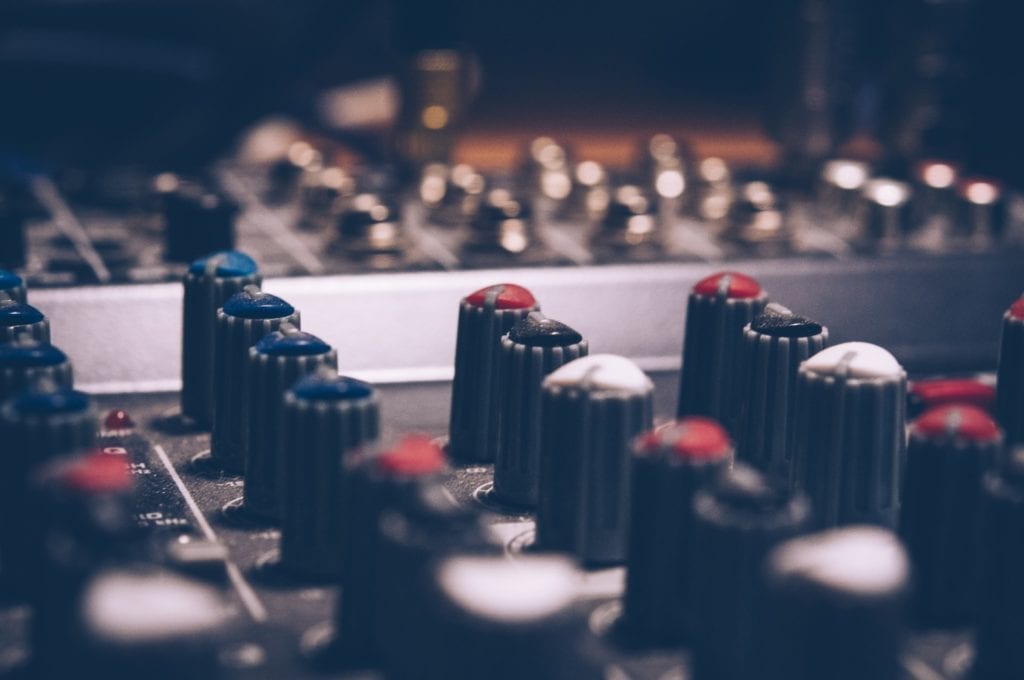 close-up of sound mixing console