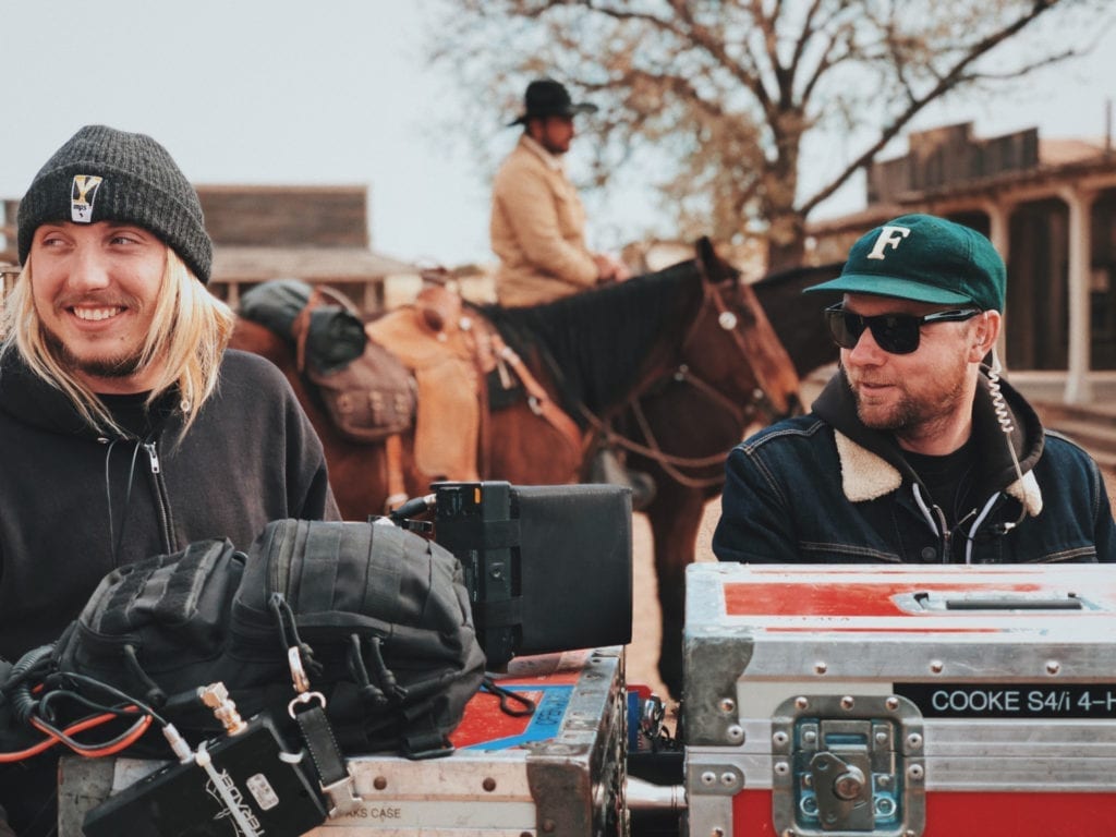 film crew on set outside on location