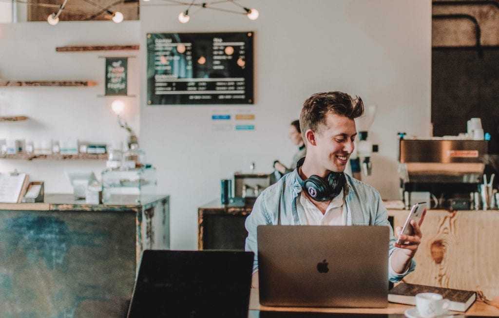 entrepreneur film producer in coffee shop