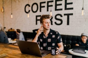 entrepreneur filmmaker in coffee shop