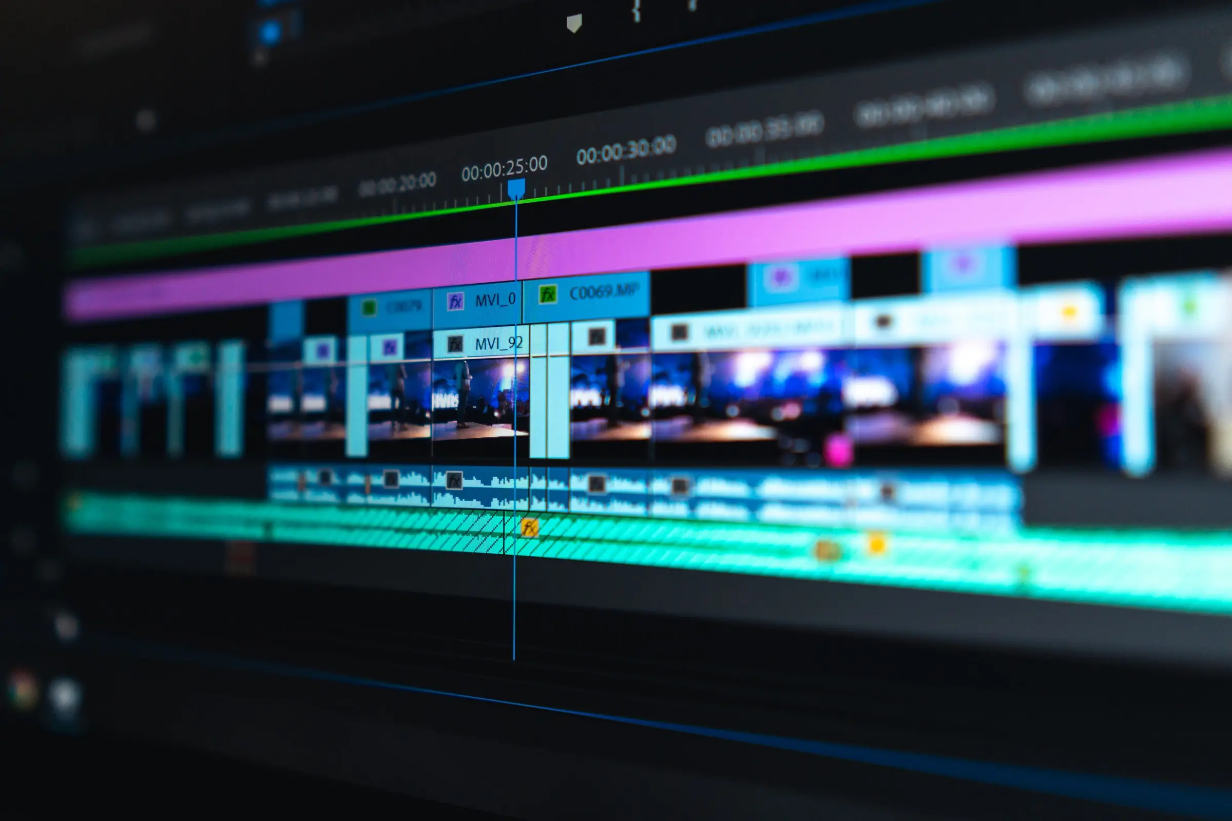 closeup of video editing timeline